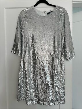 Simons Silver Sequin Mini Dress Loose-fitting Brand New